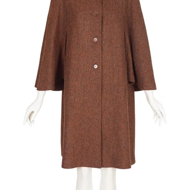 Ted Lapidus 1970s Vintage Brown Wool Tweed Cape Coat 