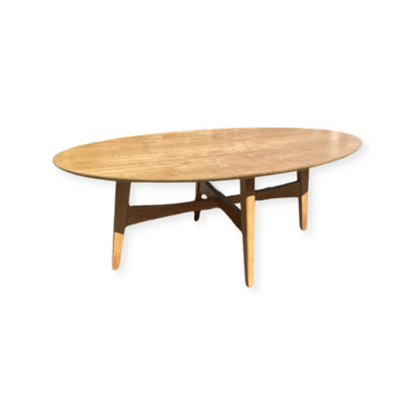Oval Shaped MCM Style Blonde Wood Coffee Table