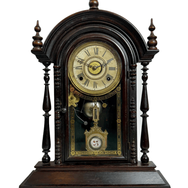 1880 Antique American Welch Spring & Co 8 Day Parepa Carved Walnut Parlor Mantle Strike Clock