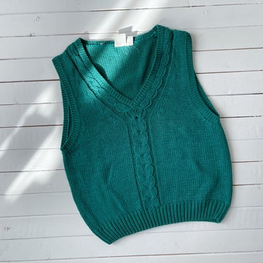 green sweater vest | 80s vintage teal silk cotton dark academia cottagecore sleeveless sweater 