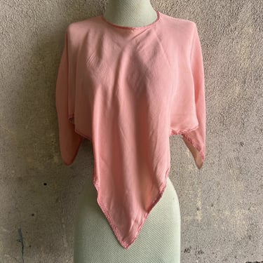 Antique Edwardian Pink Textured Silk Cape Blouse Embroidered Dress Top Vintage