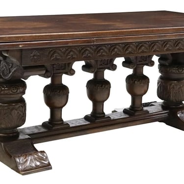 Antique Table, Draw Leaf, Renaissance Revival, Extension, Carved, Oak, E. 1900s