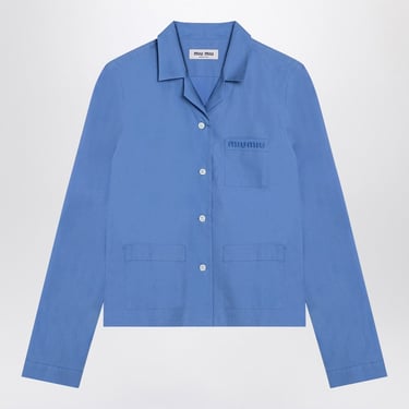 Miu Miu Light Blue Poplin Shirt With Logo Women