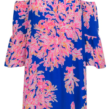 Lilly Pulitzer - Blue w/ Pink & Orange Coral Reef Print Off The Shoulder Dress Sz XS