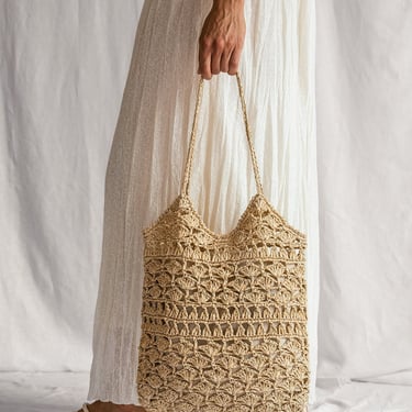 Crochet Raffia Tote Bag in Natural, Summer Tote Bag, Straw Mesh Bag, Handcrafted Tote, Crochet Handbag — Anemone Tote 