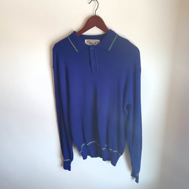 Vintage 1970's Style Knit Polo Pullover Sweater / Collared / L to  XL 