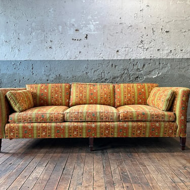 Vintage Mid Century Custom Triple Sofa LOVESEAT COUCH MCM RETRO RED YELLOW Wood