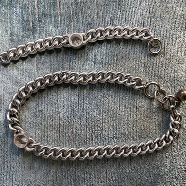 Vintage ‘80s ‘90s Anne Klein chunky silver chain necklace & bracelet set | rhinestones, lion head tag 