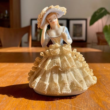 Vintage Japan Handpainted Victorian Lady with Lace Dress by Chase 
