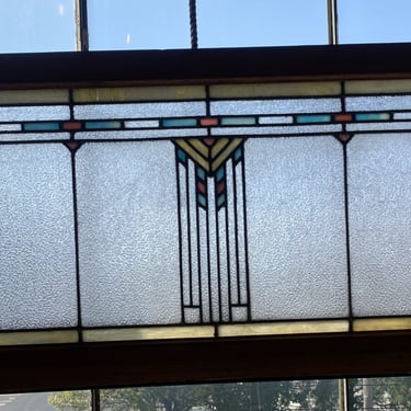 Frank LLoyd Wright Style Stained Glass w Pink Blue and Yellow