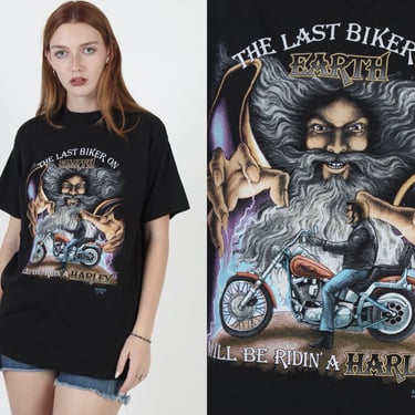Vintage 1990 3d Emblem Wizard Graphic Harley Davidson Motorcycles Tee T Shirt L 