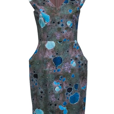Lela Rose - Beige, Blue, &amp; Turquoise Print Cap Sleeve Dress Sz XS