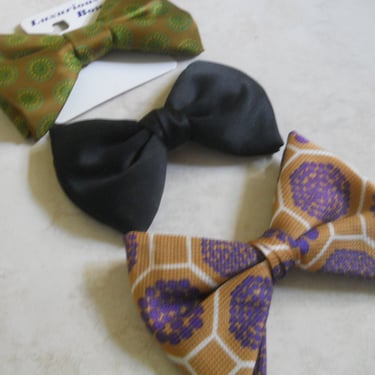 Boho Fun 3 Retro Bow Ties ~Clip Mens Bowtie  Retro 1960s Formal Black Tie~ Uptown Paisley Purple Tan Olive Silk Tie~ Hipster Gift for Him 