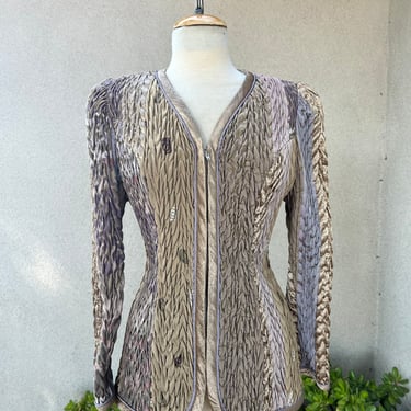 Vintage 80s Collection Jeanne Marc ruched jacket beige grey bronze size small 8/10 