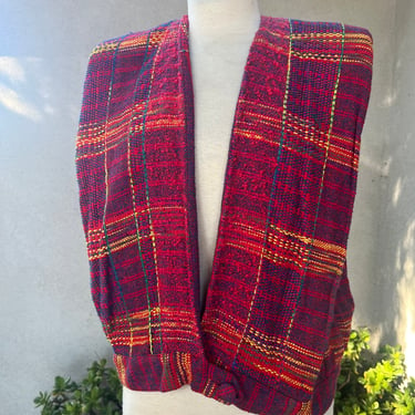 Vintage funky boho vest top red purple hand weave knit Sz S/M by Niko’s Hand Woven 