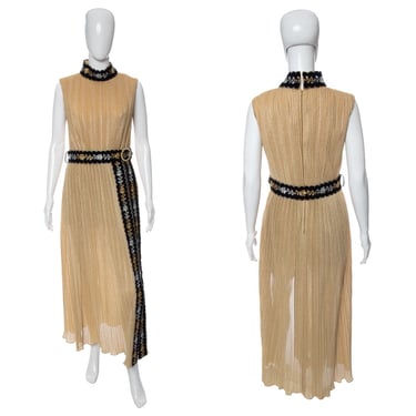 1960's Gold Lamé Pleated Gown and Hot Pant Duo Size M