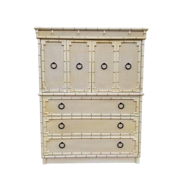Vintage Chinoiserie Armoire Dresser by Drexel Kensington with Faux Bamboo & Rattan - Hollywood Regency Asian Omega Style Furniture 
