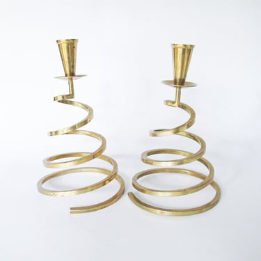 Spiral Swirl Brass Candle stick Holders 