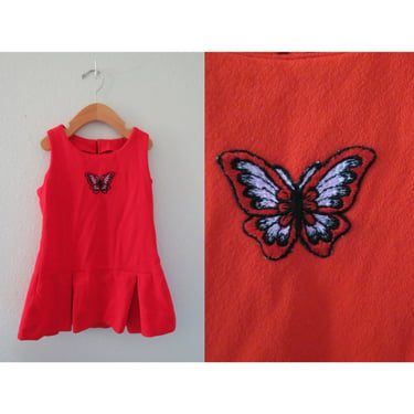 Vintage Girls Mod Mini Dress 60s 70s Red Sleeveless Scooter Groovy Hippie Size 4t or 5t 
