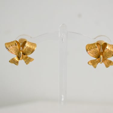 1950s Gold Bow Clip Earrings 