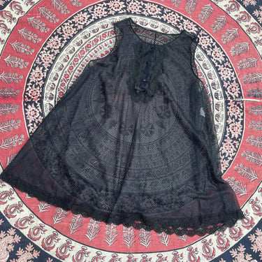 Vintage ‘60s Gossard Artemis sheer black negligee | 1960’s nightie, shadow stripe with lace trim, S/M 