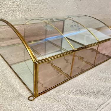 Vintage Etched Glass and Brass Miniatures Display Case or Curio Cabinet, 3 Sections, Wall Mount or Tabletop, Swarovski etc 