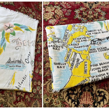Vintage ‘70s ‘80s map of Bermuda beach towel, terry cloth vintage towel, summer vibes 