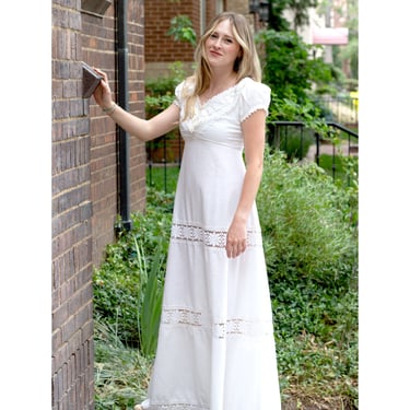 Vintage Wedding Dress - 1970s - Prairie, Boho, Hippie, Western, Maxi - FREE SHIPPING 