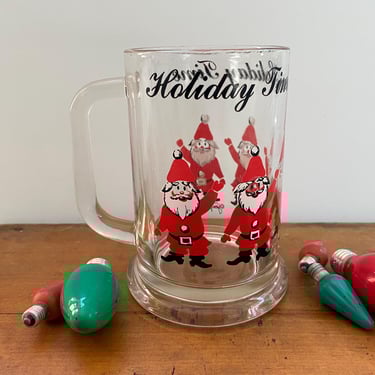 Vintage Georges Briard Santa Claus Holiday Time Glass Mug, Christmas Cheer, Tall Mug, Holiday Party 