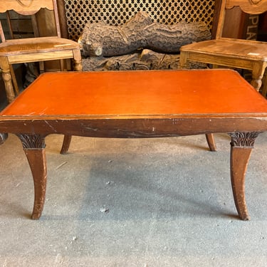 Ornate Solid Wood and Leather Coffee Table 36” X 19” X 17”