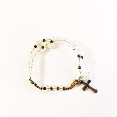 Rosary Bracelet Clear Crystal Confirmation Bracelet Vintage Bracelet Handmade Clear Iridescent Beads Glass  Bead Bracelet 