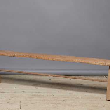 Gadrooned Natural Teak Bench with Stretcher Base &amp; Tapered Leg