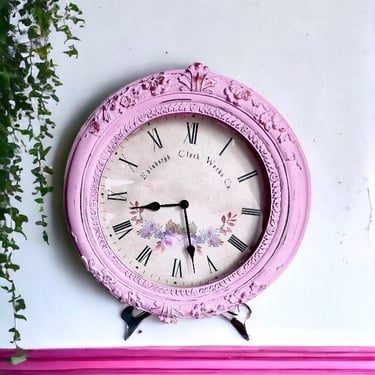VINTAGE-Inspired reclaimed Wood Clock Elegant Shabby Chic Pink Timepiece Hand Painted Unique Pink Wall Clock Design Pink Wall Decor 
