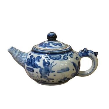 Chinese Blue White Porcelain People Graphic Teapot Shape Display ws2680E 