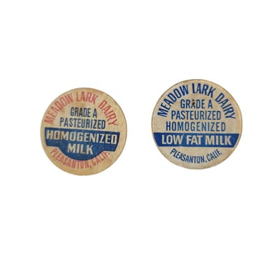 2 Pair of Meadow Lark Dairy Milk Caps Pleasanton, California 