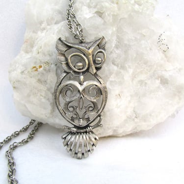 Vintage Torino Pewter Owl Necklace Pendant 