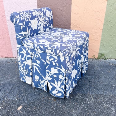 Sweet Blue and White Upholstered Vanity Chair