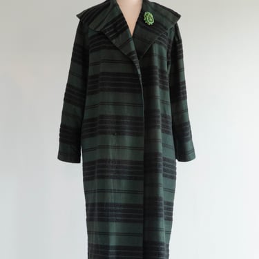 Chic 1950's Ladies Car Coat From Mexico is Forest Green and Black / Medium