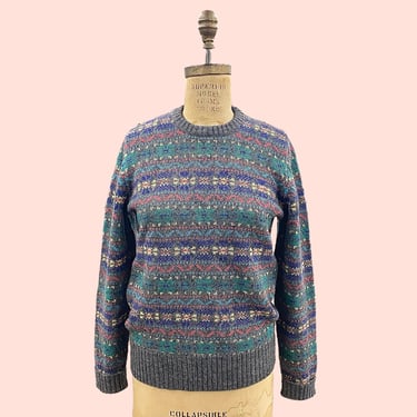 Vintage Chaps-Ralph Lauren Sweater Retro 1980s Preppy + Size Small + Fair Isle Print + Snowflakes + Shetland Wool + L/S Pullover + Apparel 