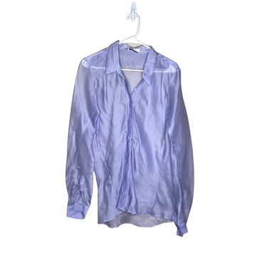 Nina Ricci Purple Sheer Silk Button Down Blouse, Size 42 