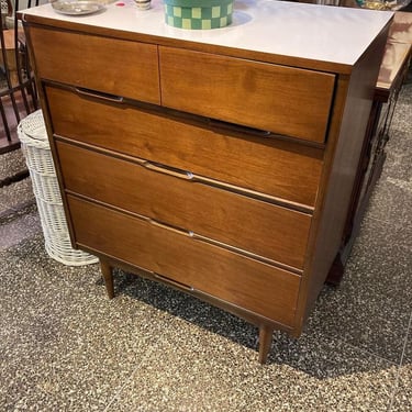 Laminate top mid century chest 34.25” x 18.25” x 41” Call 202-232-8171 to purchase