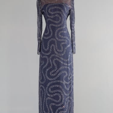 Chic 1970's Richelene Shimmering Silk Georgette Evening Gown / SM