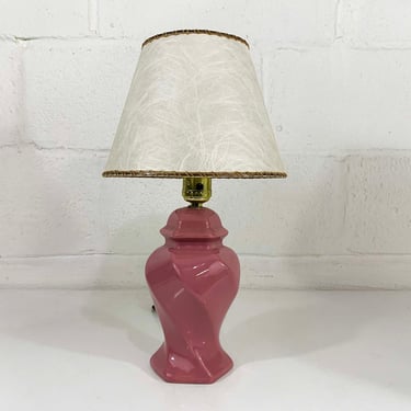 Vintage Small Pink Table Lamp Ceramic Light Decor MCM Rose Mid-Century Accent Lighting Bedroom Art Deco Revival 1980s 80s 