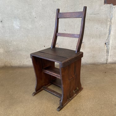 19th Century Antique Arts & Crafts Library Step Ladder / Metamorphic Chair