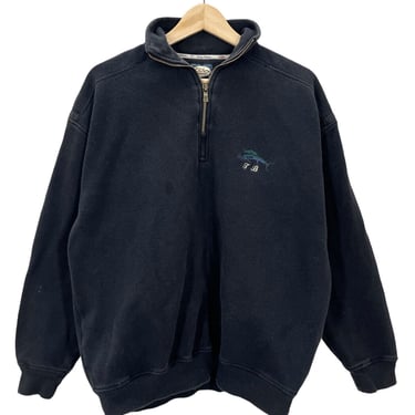 Tommy Bahama Relax Marlin Quarter Zip Embroidered Black Sweatshirt Small