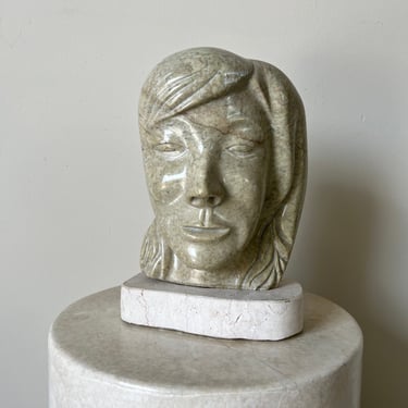 80's Vintage Carved Marble Female Bust Sculpture 