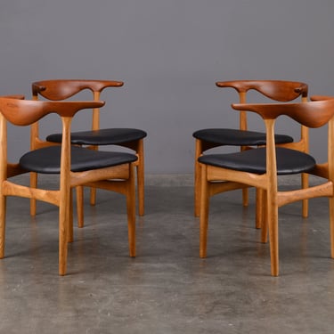 4 Rare Knud Faerch Danish Modern Dining Chairs Teak and Oak 