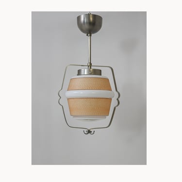 Metal and Colored Glass Pendant Light - Vintage MidCentury Home Design Decor from the 30s-40s 