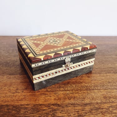 Vintage Spanish Inlaid Wooden Marquetry Box 