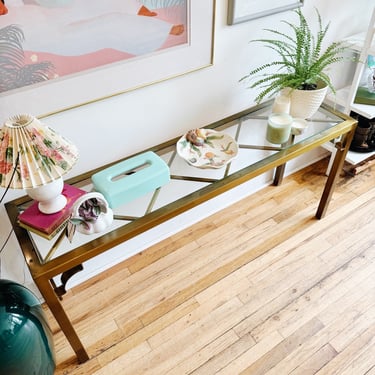 Brass Lattice + Glass Console Table